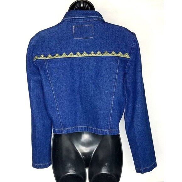 Gordon & James Denim Co. Dark Blue Denim Jean Studded Aztec Jacket Wmn Sz S - Picture 4 of 5